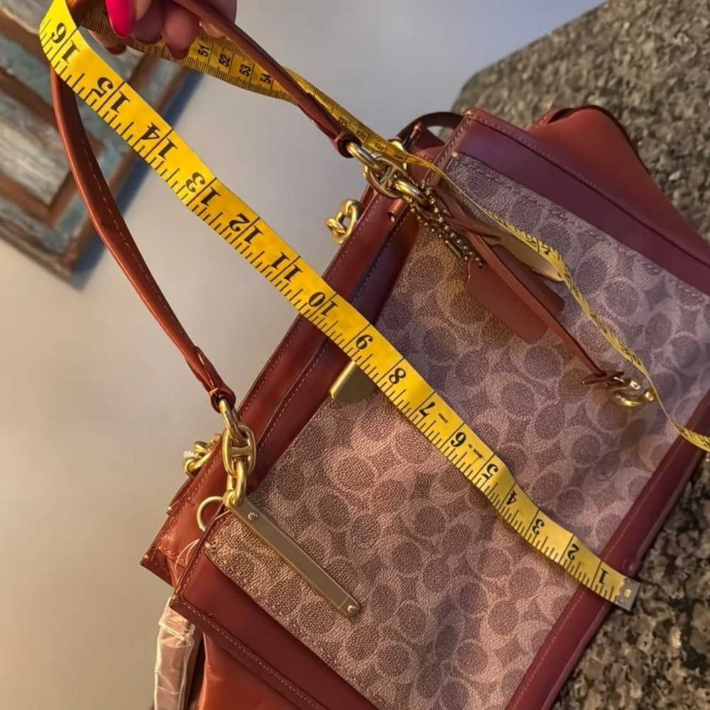 Coach Brown leather and Tan coated canvas Satchel with Structured Design NWT